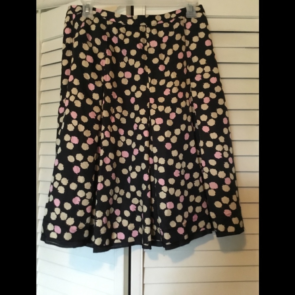 Cute, flirty Silk J Crew dotted skirt US Size 6 Black Yellow Pink Polkadot